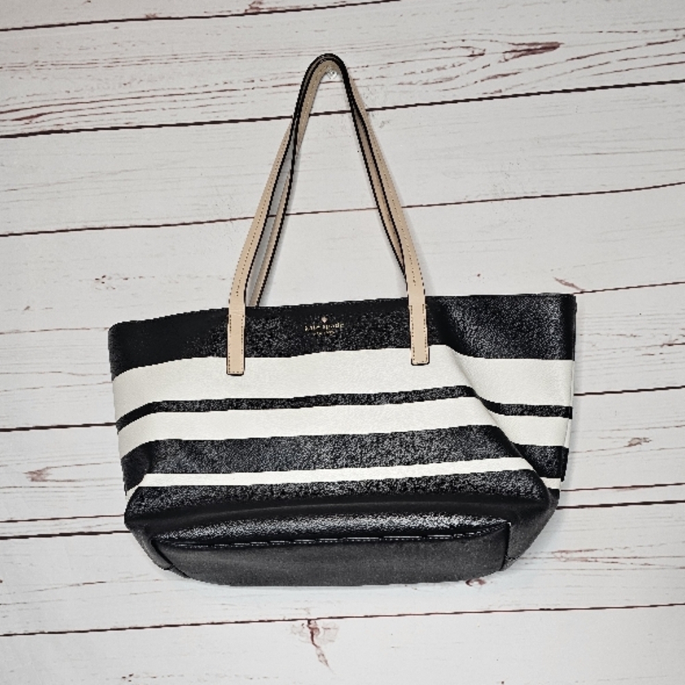 Kate Spade Hawthorn Lane Black and White Striped Tote Bag